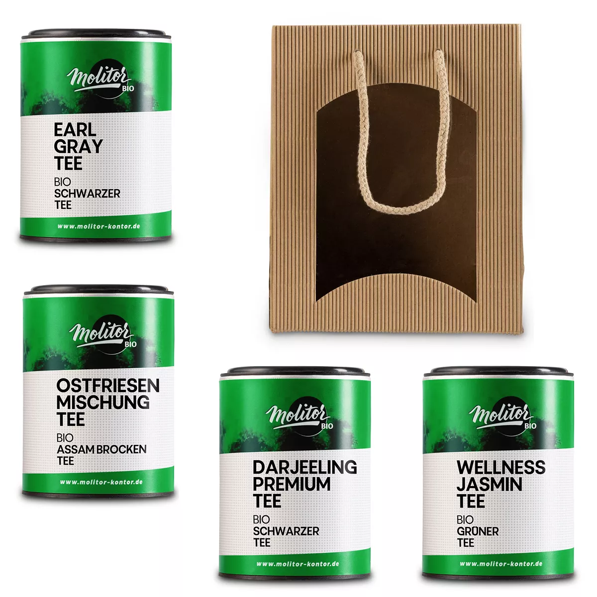 Tee Geschenk Set | 4x schwarzer & grüner Bio Tee