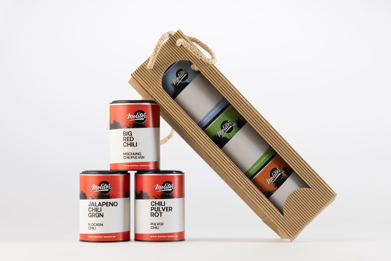 Chili Pulver Geschenk Set - 3 Sorten Chili in Vorratsdosen