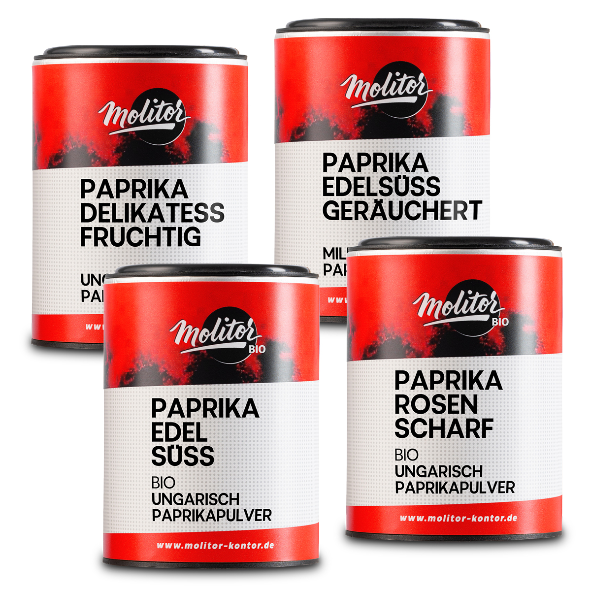 Paprika Pulver Set | 4 Sorten in Vorratsdosen